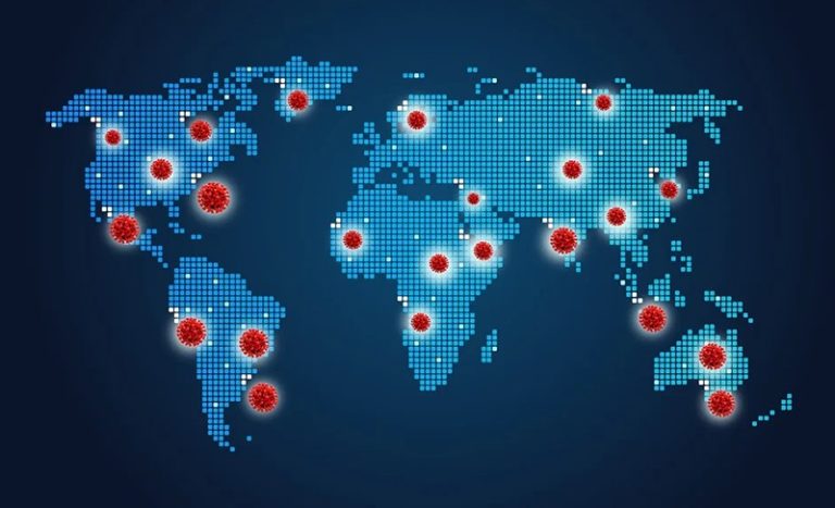 Map showing areas of the world affected by the novel coronavirus